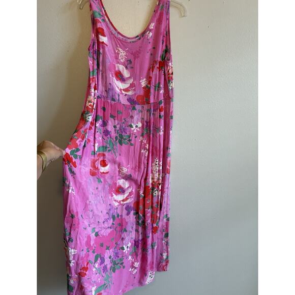 VTG Jams World Womens Pink Floral Hawaiian Boho Sleeveless Pockets Midi Dress M - Picture 14 of 16